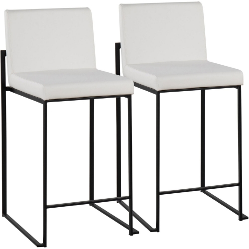 Fuji High Back 26" Counter Stool in White Leatherette & Black Steel (Set of 2)